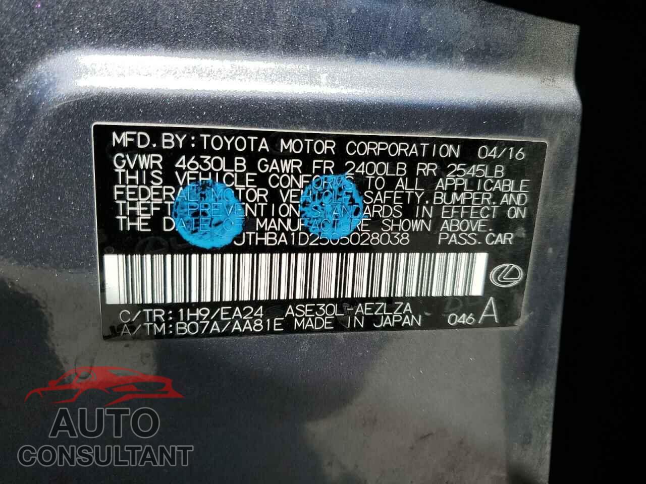LEXUS IS 2016 - JTHBA1D25G5028038
