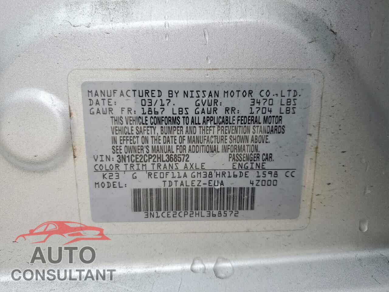 NISSAN VERSA 2017 - 3N1CE2CP2HL368572