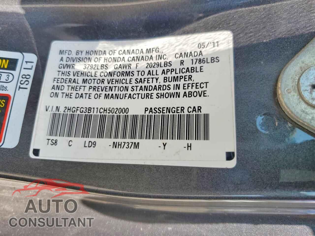 HONDA CIVIC 2012 - 2HGFG3B11CH502000