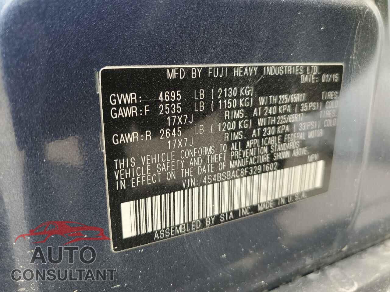 SUBARU OUTBACK 2015 - 4S4BSBAC8F3291602