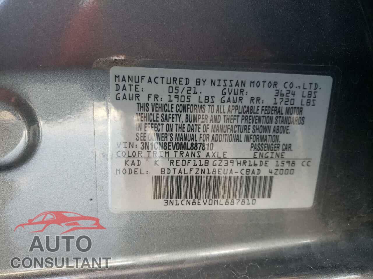 NISSAN VERSA 2021 - 3N1CN8EV0ML887810