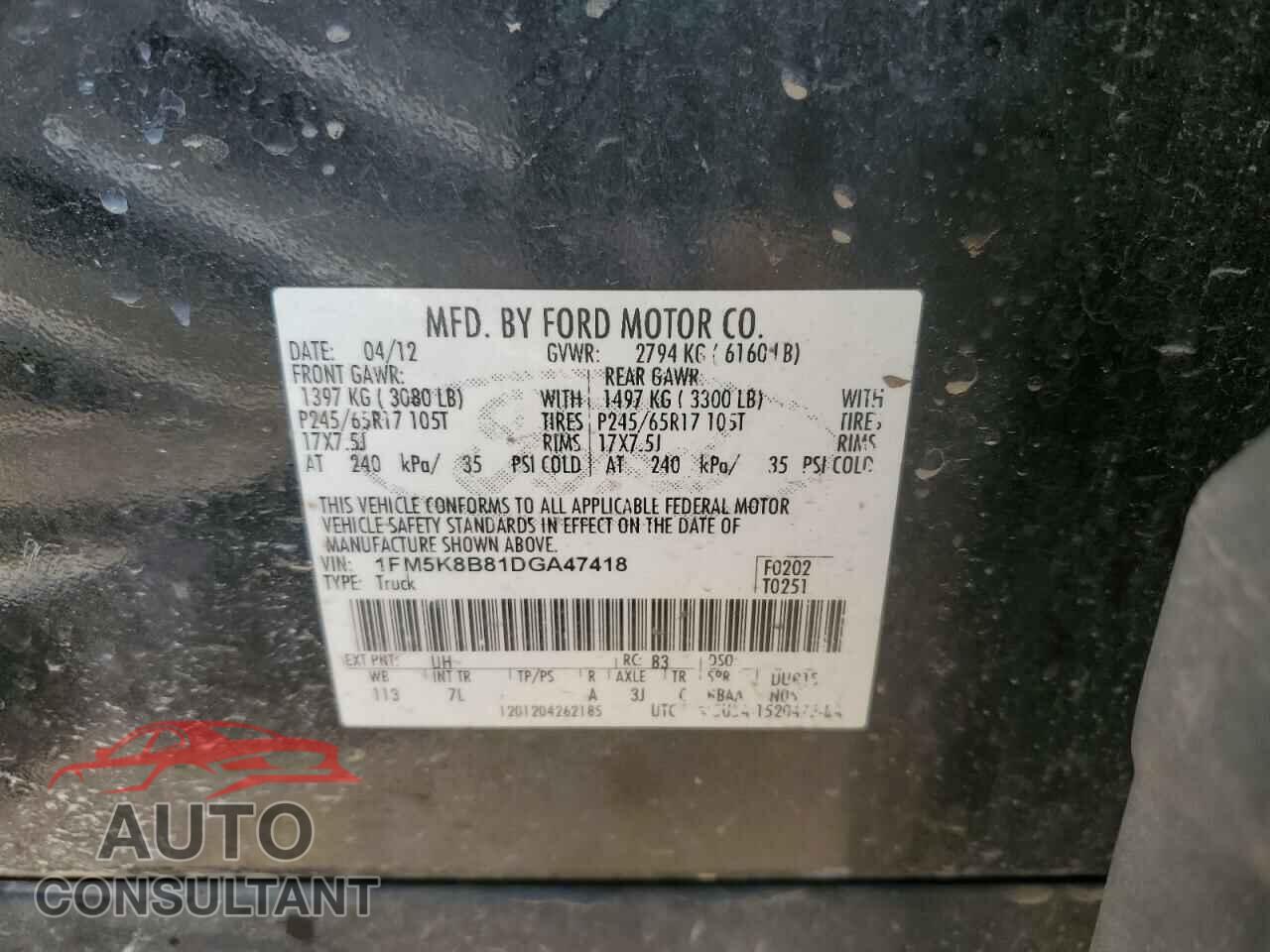 FORD EXPLORER 2013 - 1FM5K8B81DGA47418
