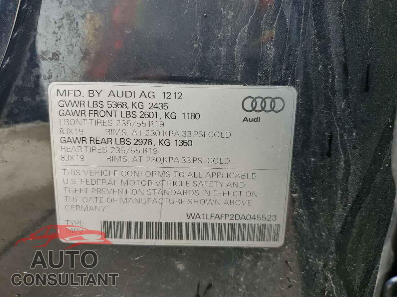 AUDI Q5 2013 - WA1LFAFP2DA045523