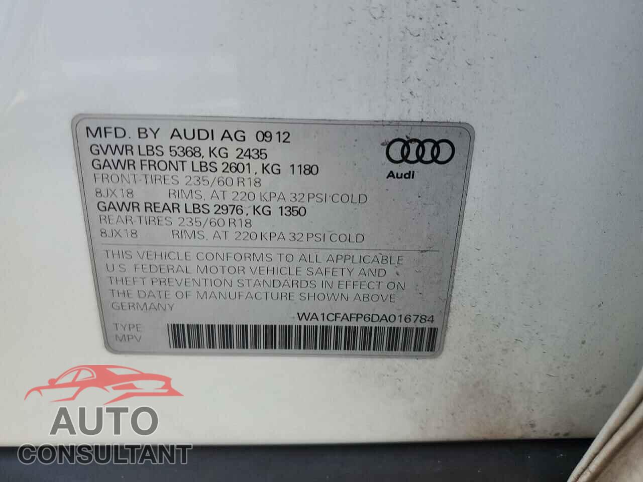 AUDI Q5 2013 - WA1CFAFP6DA016784
