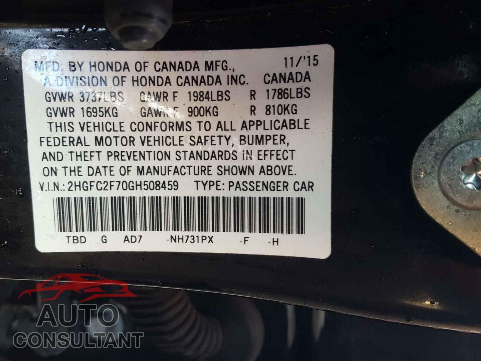 HONDA CIVIC 2016 - 2HGFC2F70GH508459
