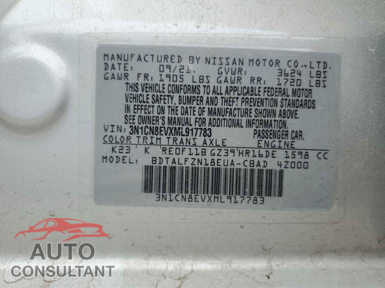 NISSAN VERSA 2021 - 3N1CN8EVXML917783