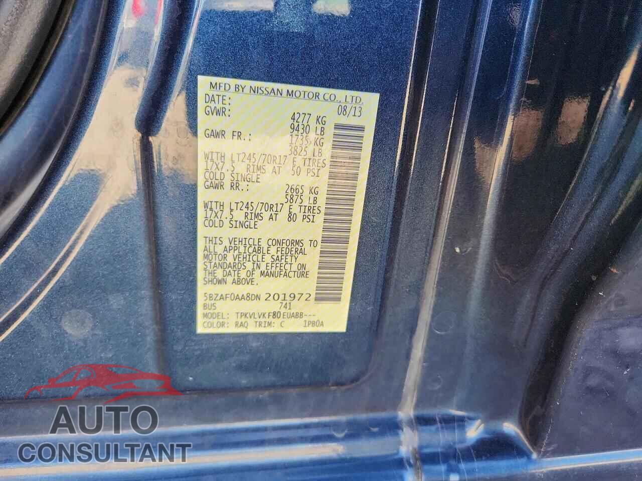 NISSAN NV 2013 - 5BZAF0AA8DN201972