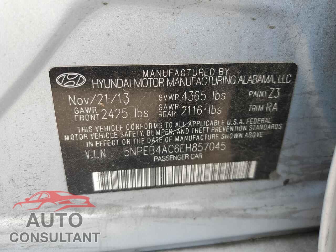 HYUNDAI SONATA 2014 - 5NPEB4AC6EH857045