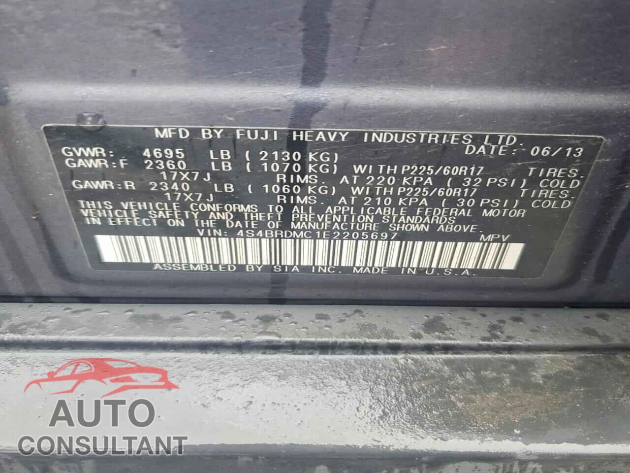 SUBARU OUTBACK 2014 - 4S4BRDMC1E2205697