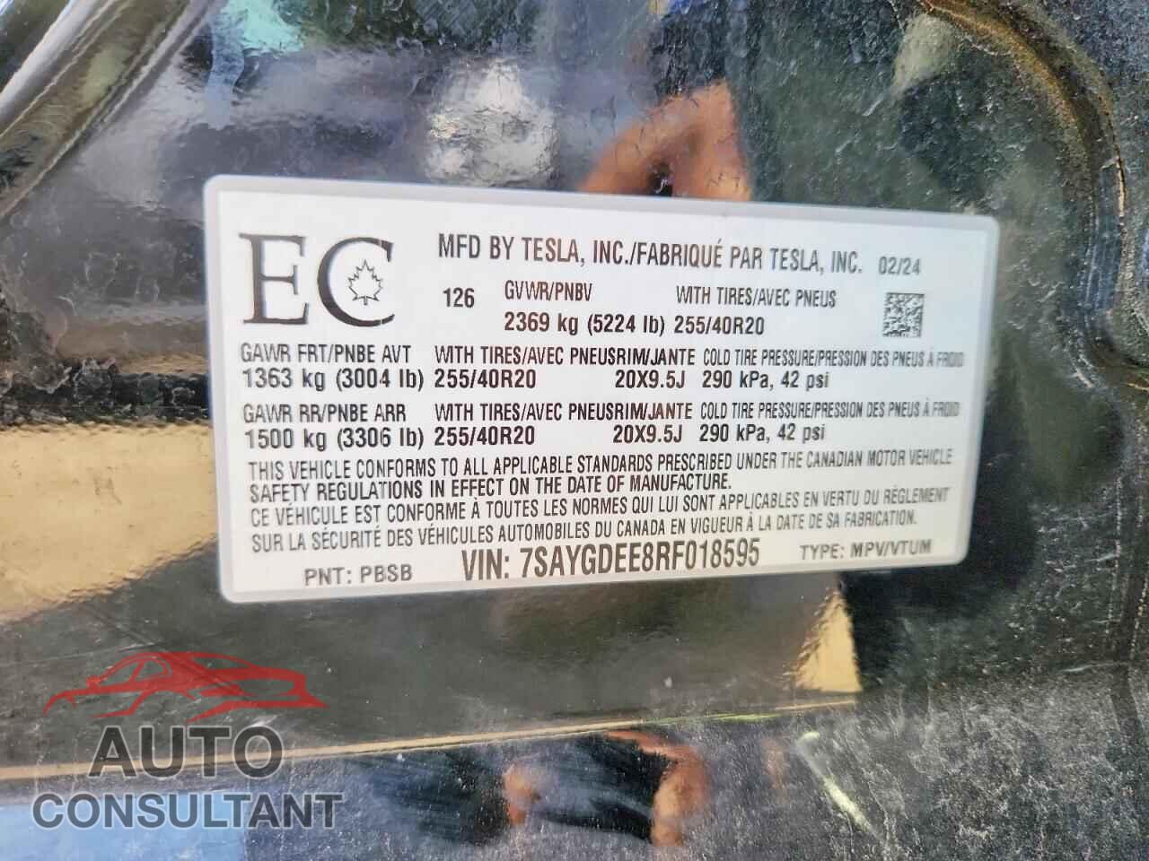 TESLA MODEL Y 2024 - 7SAYGDEE8RF018595