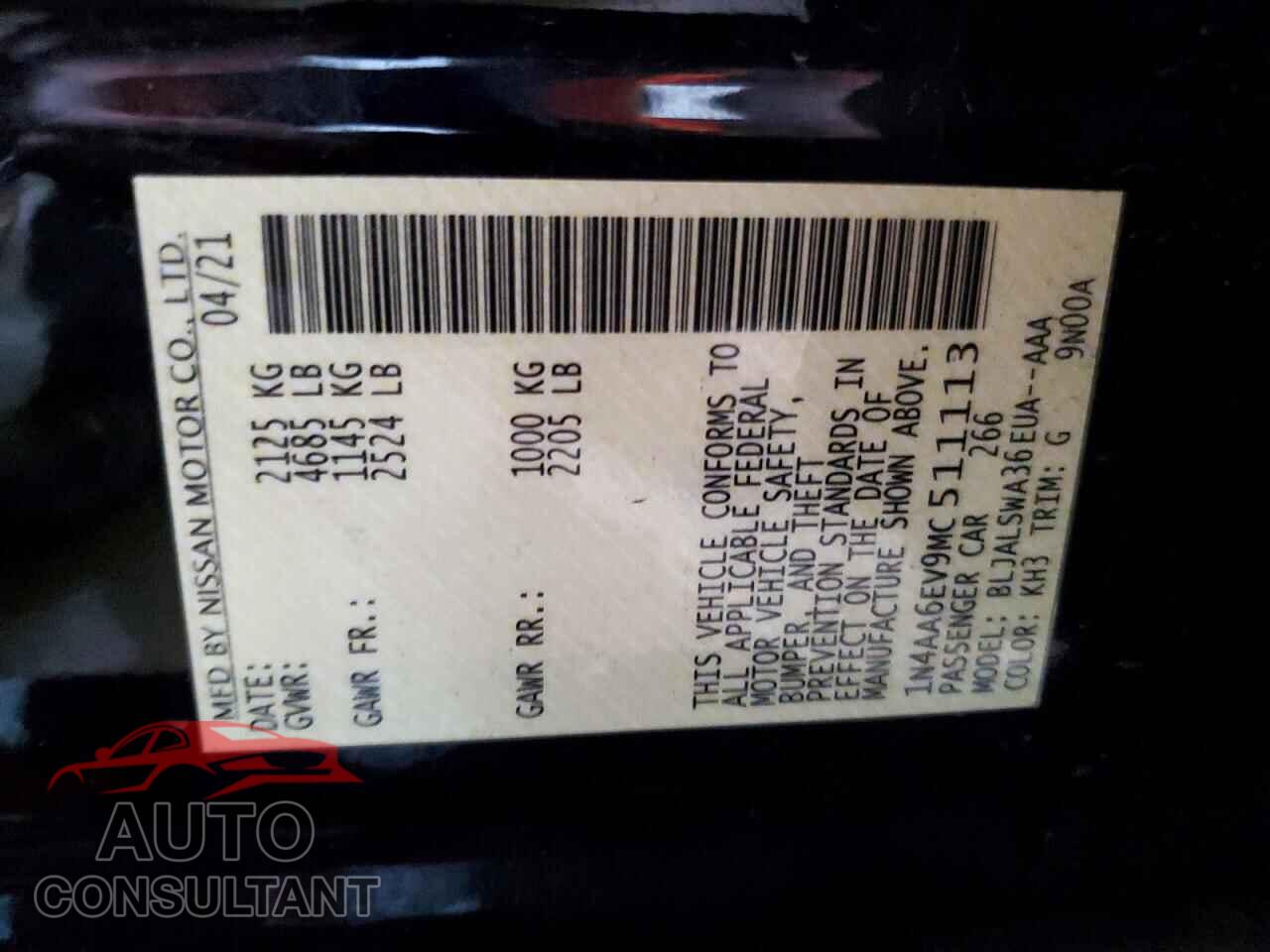 NISSAN MAXIMA 2021 - 1N4AA6EV9MC511113