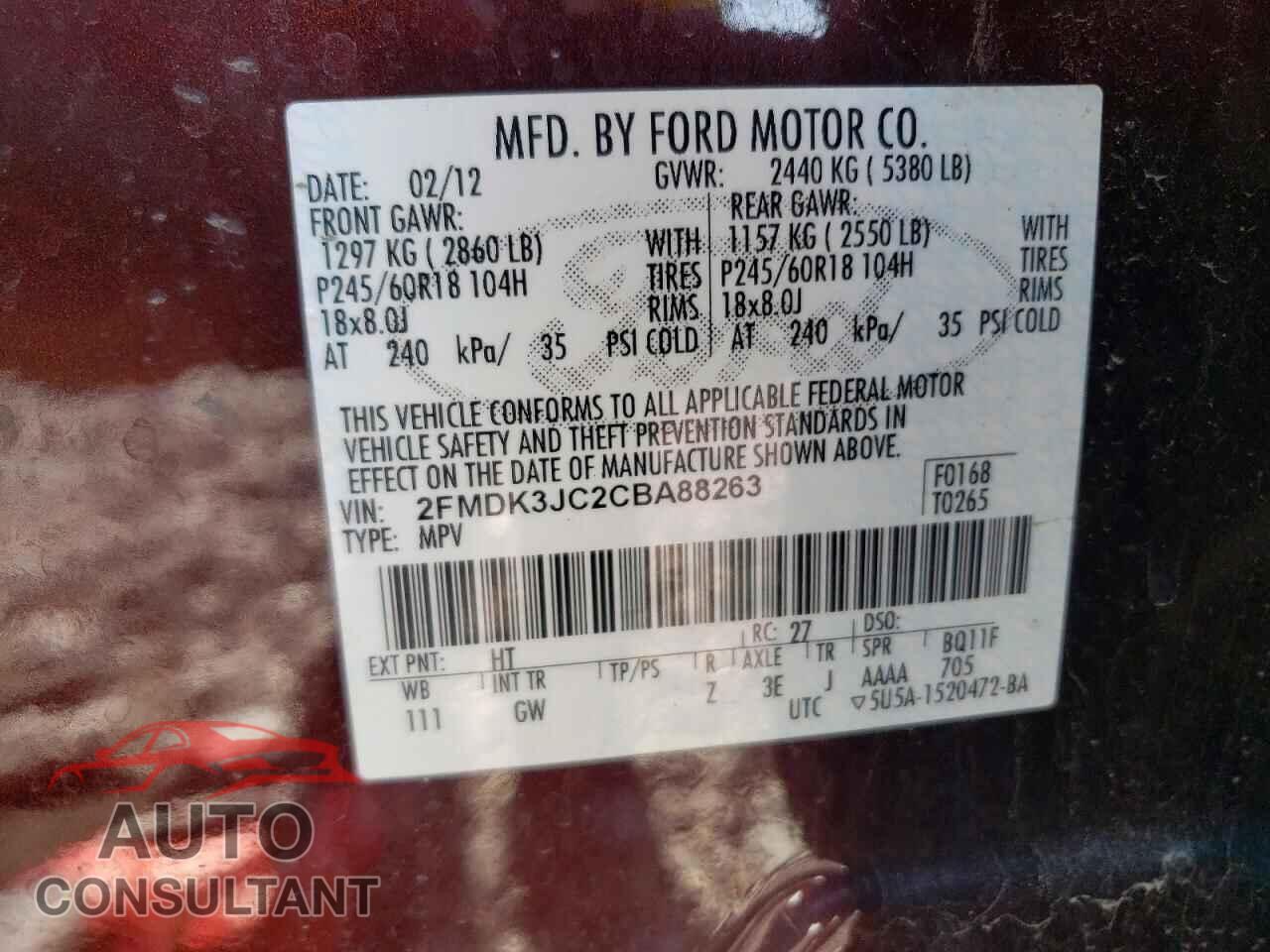 FORD EDGE 2012 - 2FMDK3JC2CBA88263