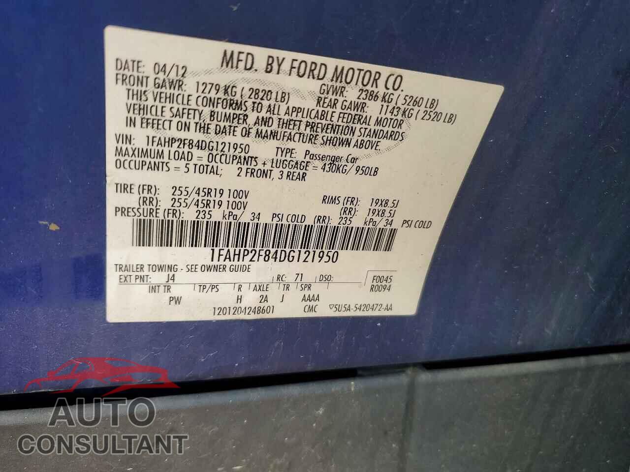 FORD TAURUS 2013 - 1FAHP2F84DG121950
