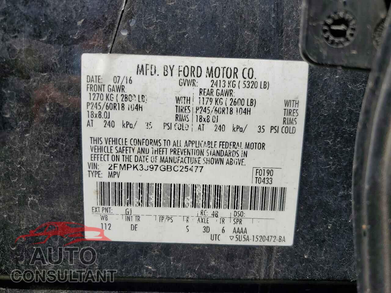 FORD EDGE 2016 - 2FMPK3J97GBC25477