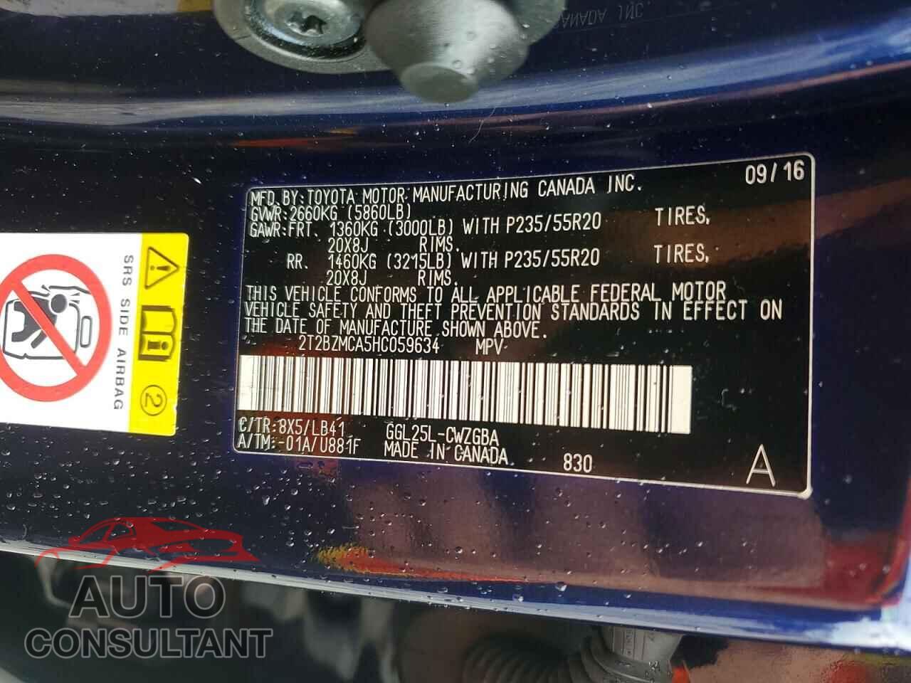LEXUS RX350 2017 - 2T2BZMCA5HC059634