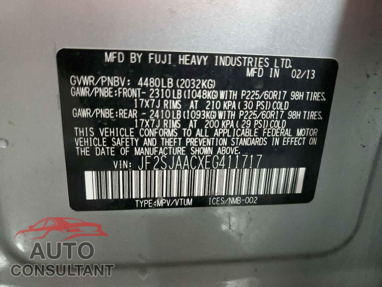 SUBARU FORESTER 2014 - JF2SJAACXEG411717