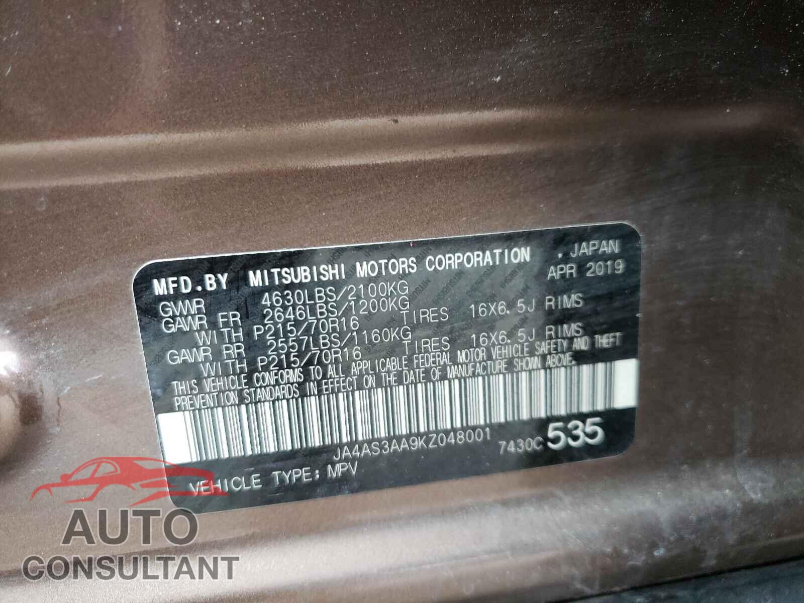 MITSUBISHI ECLIPSE 2019 - JA4AS3AA9KZ048001