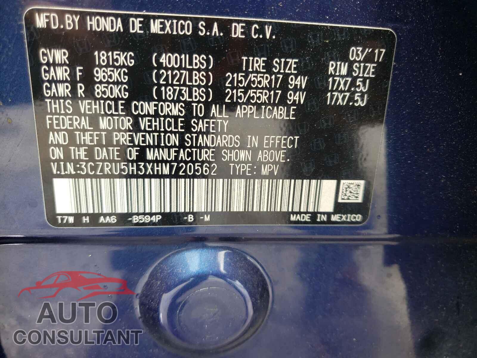 HONDA HR-V 2017 - 3CZRU5H3XHM720562
