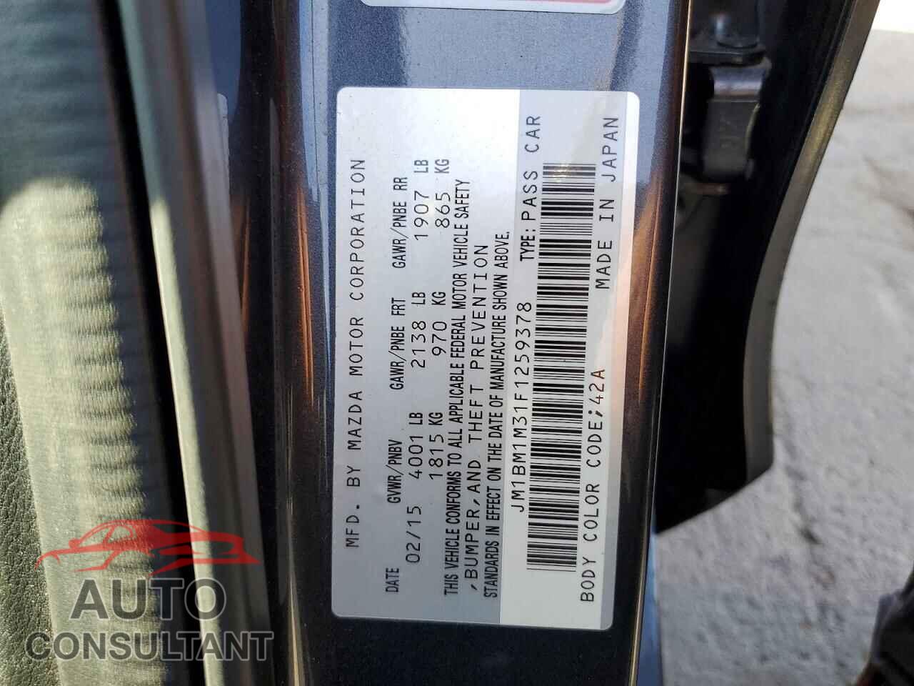 MAZDA 3 2015 - JM1BM1M31F1259378