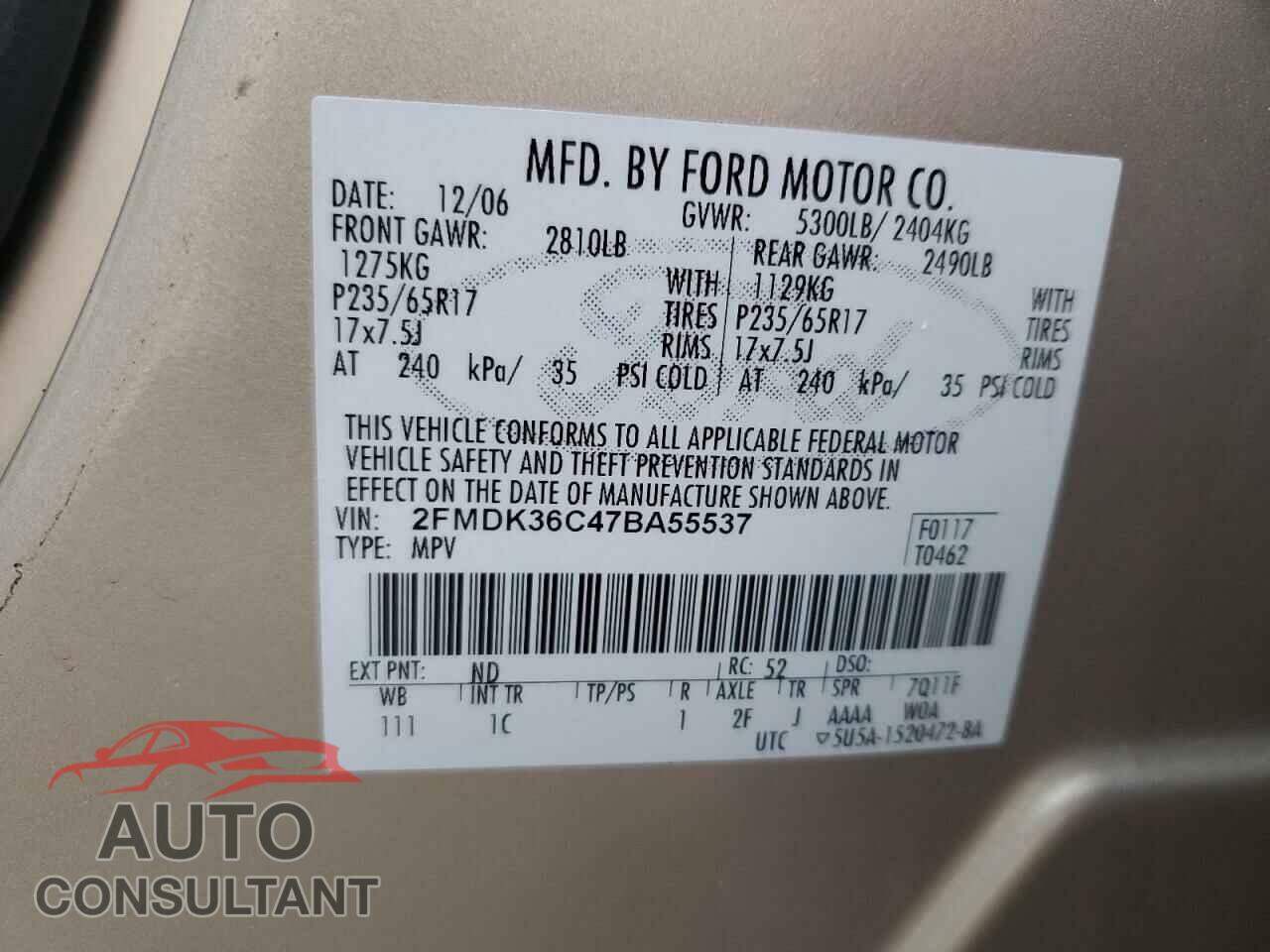 FORD EDGE 2007 - 2FMDK36C47BA55537