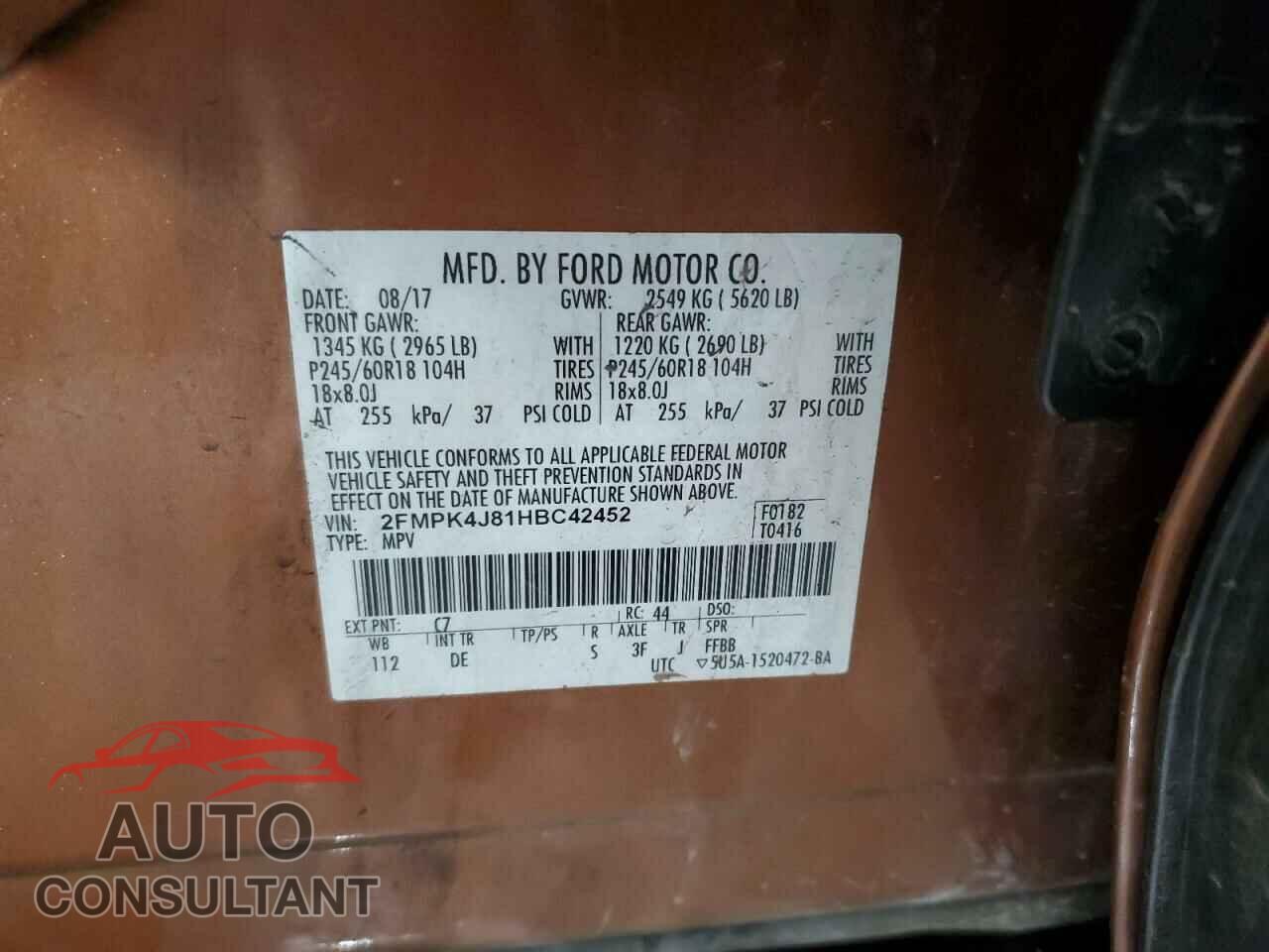FORD EDGE 2017 - 2FMPK4J81HBC42452