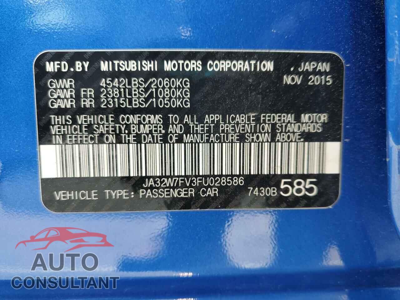 MITSUBISHI EVO 2015 - JA32W7FV3FU028586