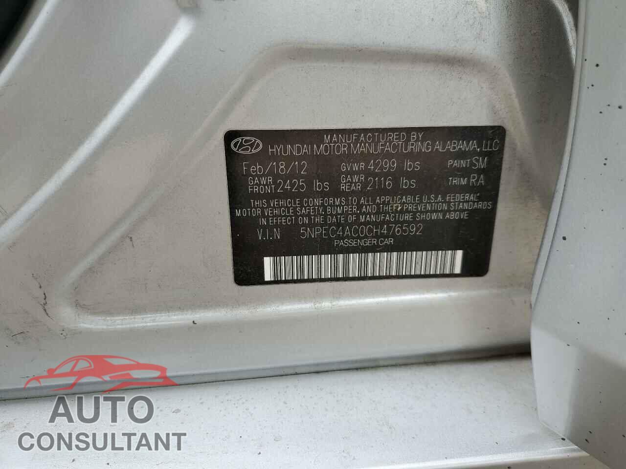 HYUNDAI SONATA 2012 - 5NPEC4AC0CH476592