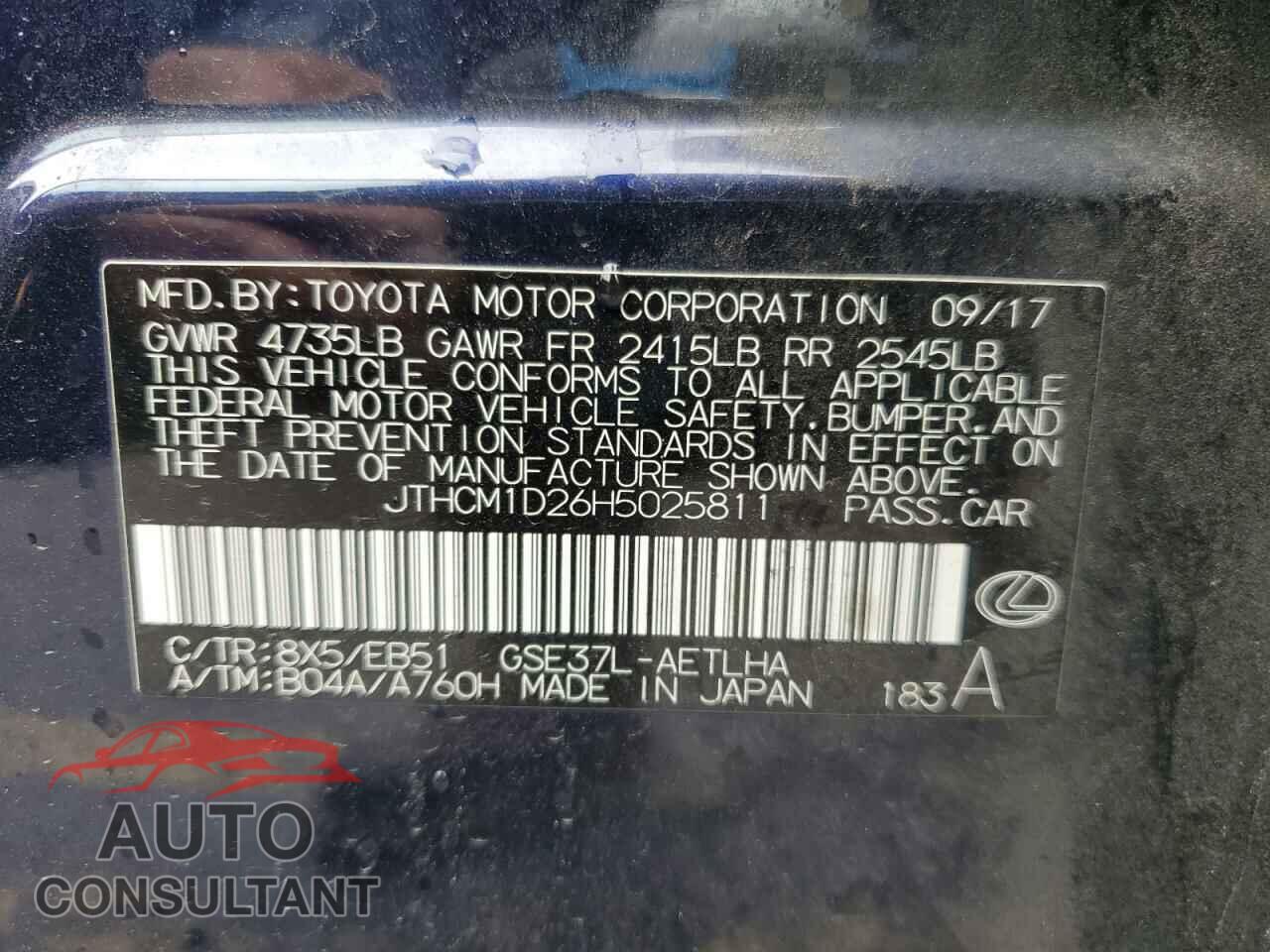 LEXUS IS 2017 - JTHCM1D26H5025811