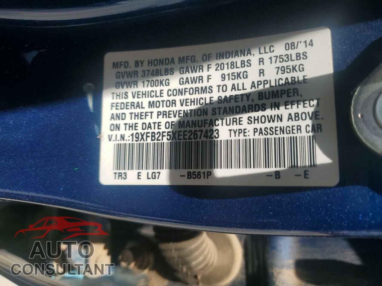HONDA CIVIC 2014 - 19XFB2F5XEE267423