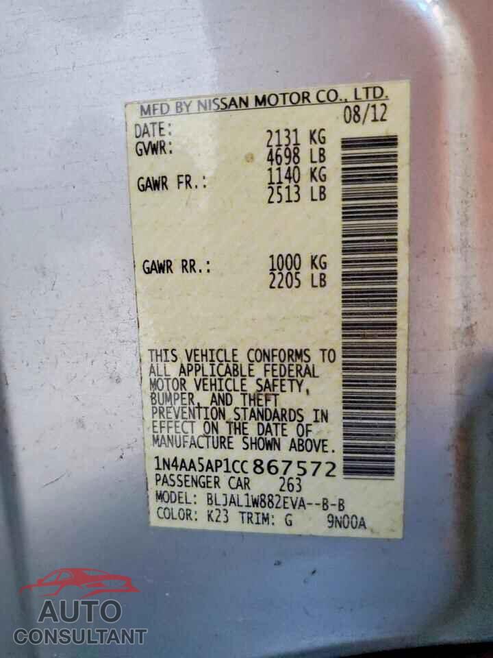 NISSAN MAXIMA 2012 - 1N4AA5AP1CC867572