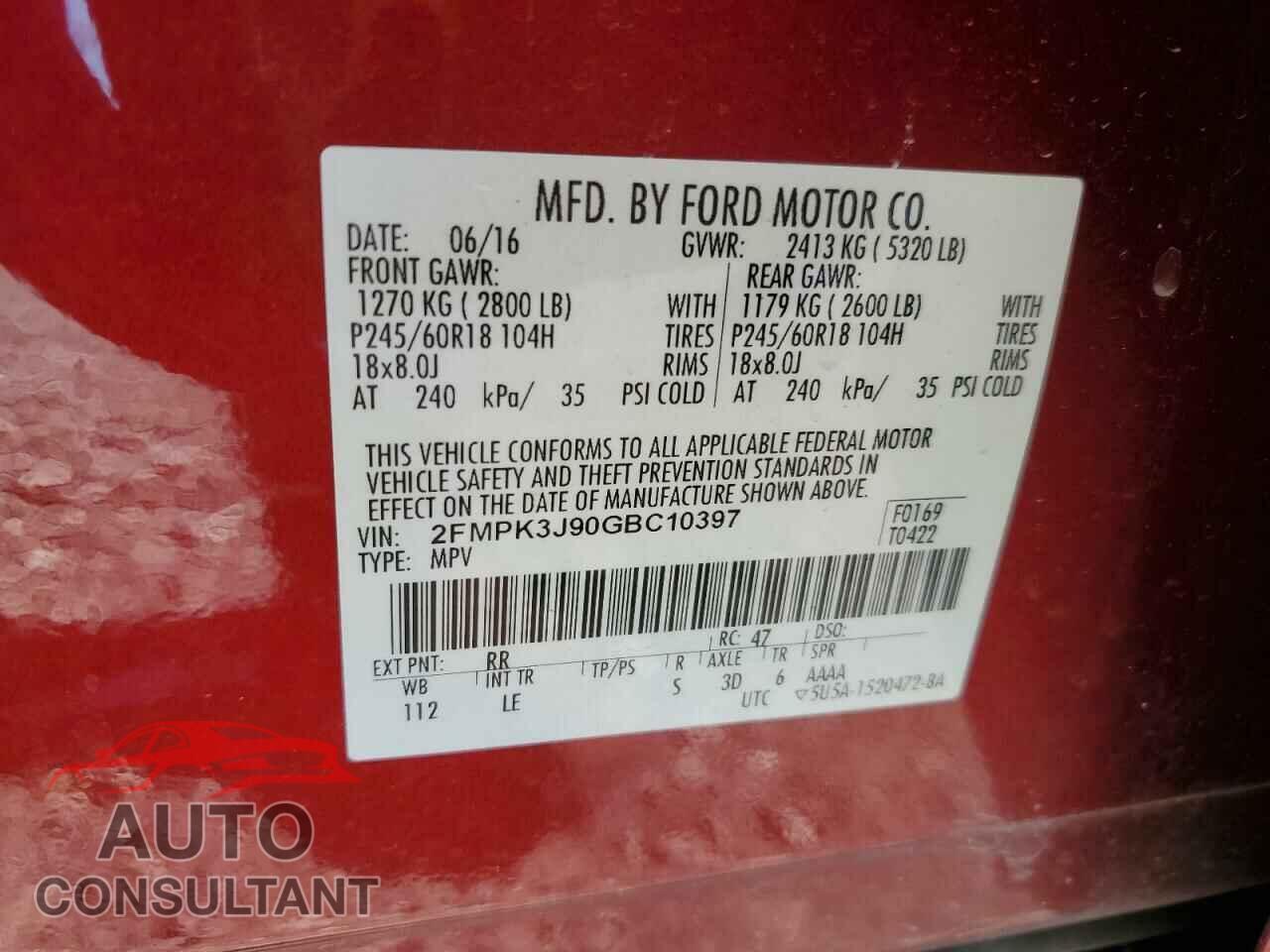 FORD EDGE 2016 - 2FMPK3J90GBC10397