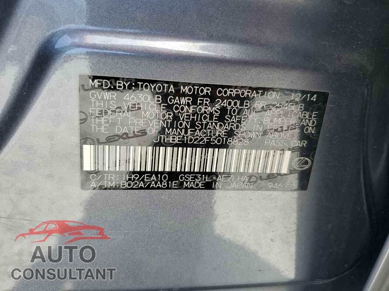LEXUS IS 2015 - JTHBE1D22F5018828