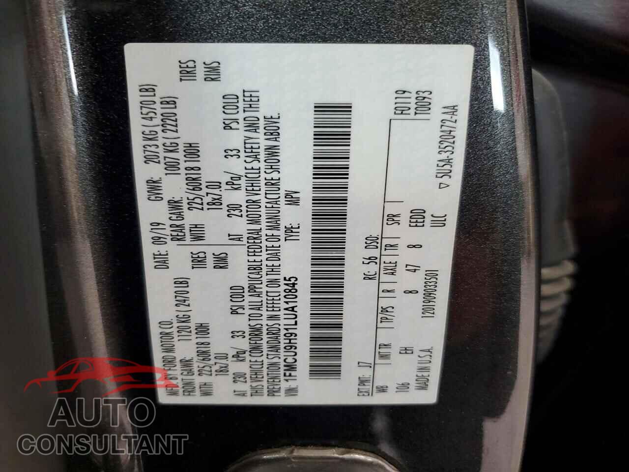 FORD ESCAPE 2020 - 1FMCU9H91LUA10845