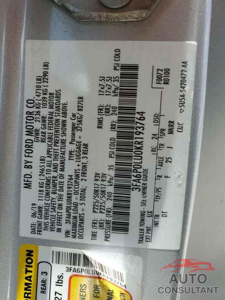 FORD FUSION 2019 - 3FA6P0LU0KR193764