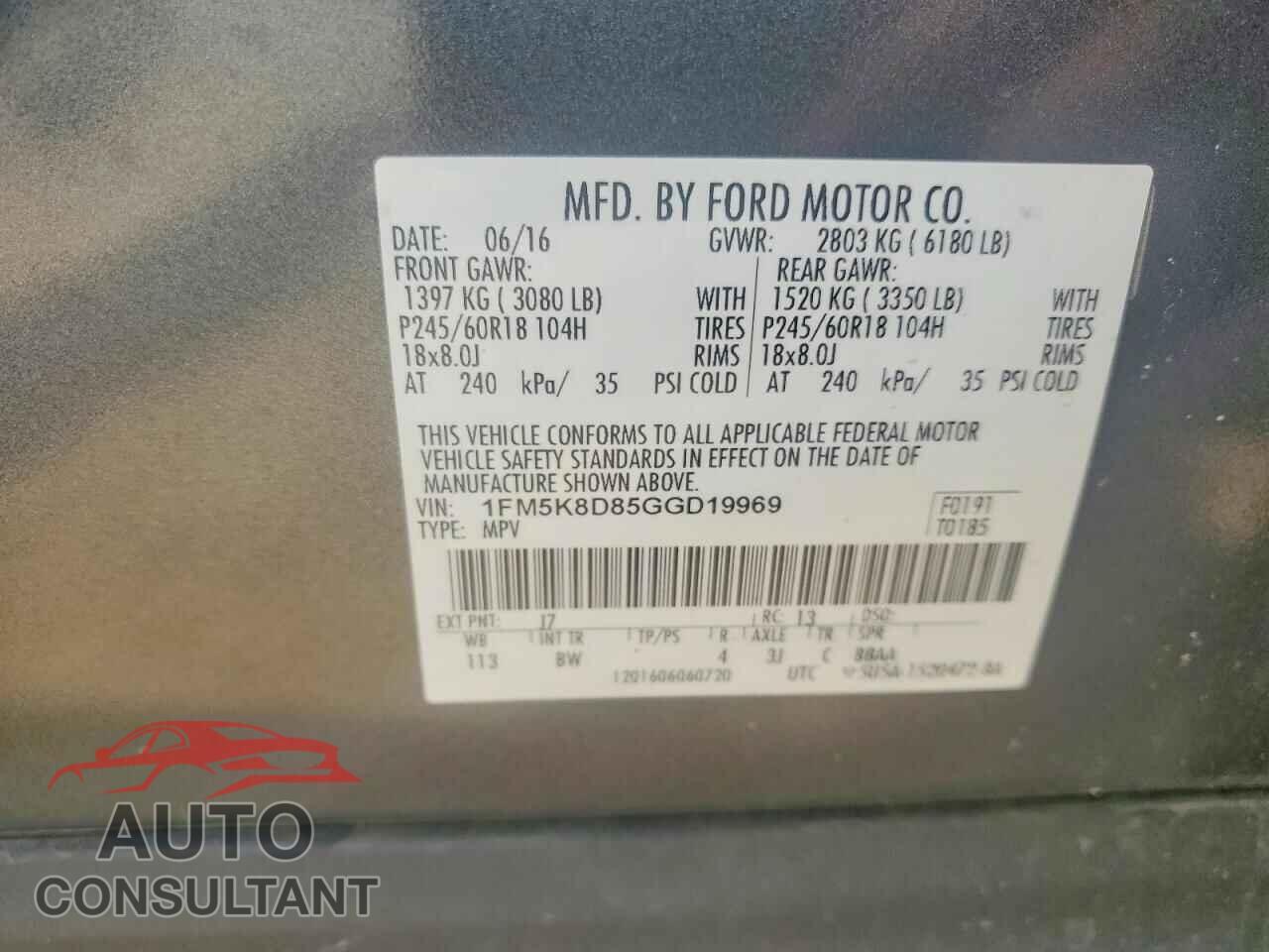 FORD EXPLORER 2016 - 1FM5K8D85GGD19969