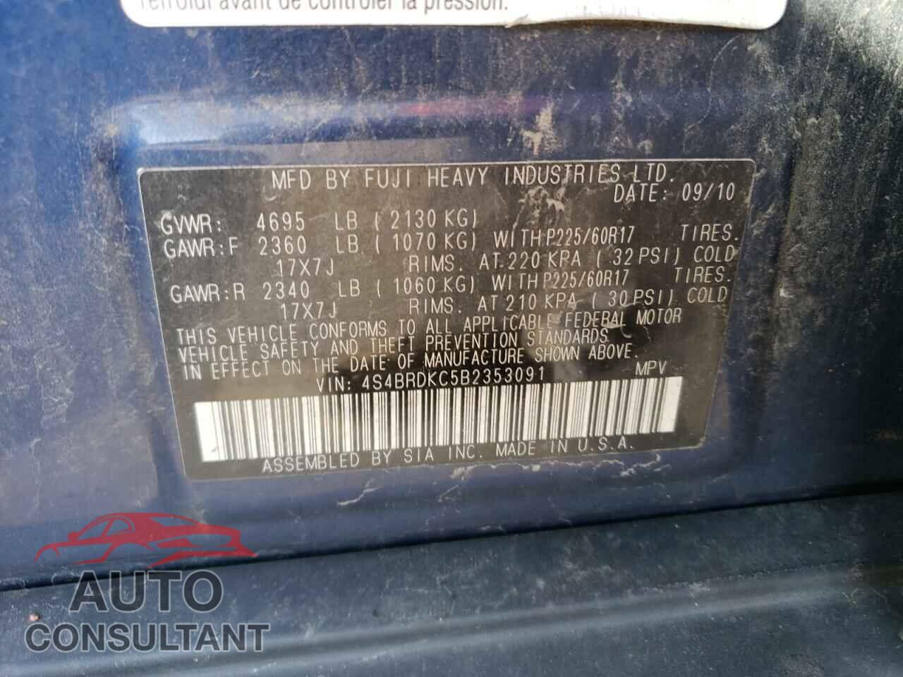 SUBARU OUTBACK 2011 - 4S4BRDKC5B2353091