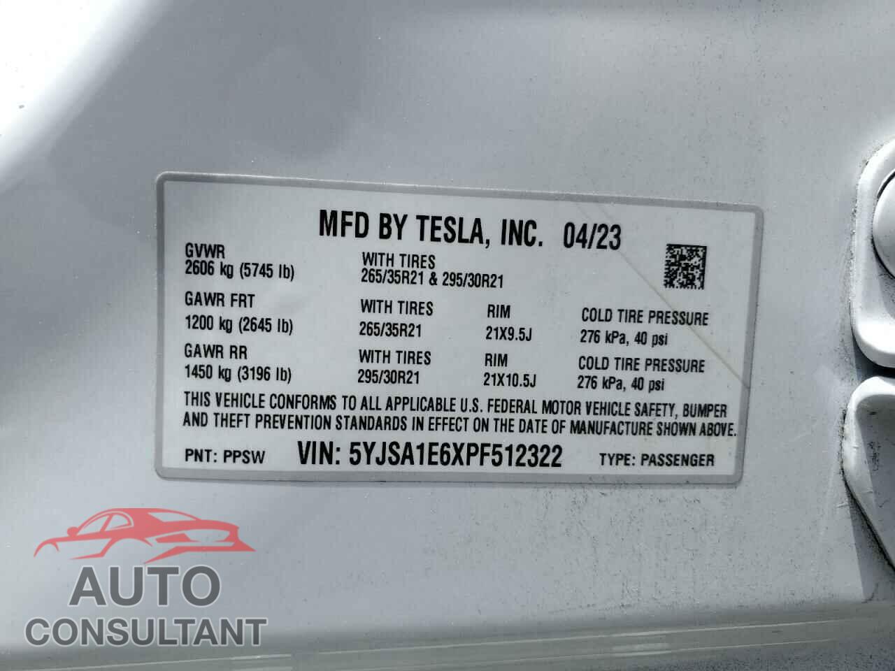 TESLA MODEL S 2023 - 5YJSA1E6XPF512322