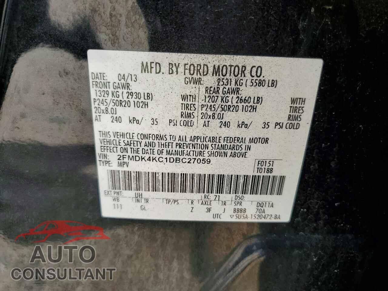 FORD EDGE 2013 - 2FMDK4KC1DBC27059