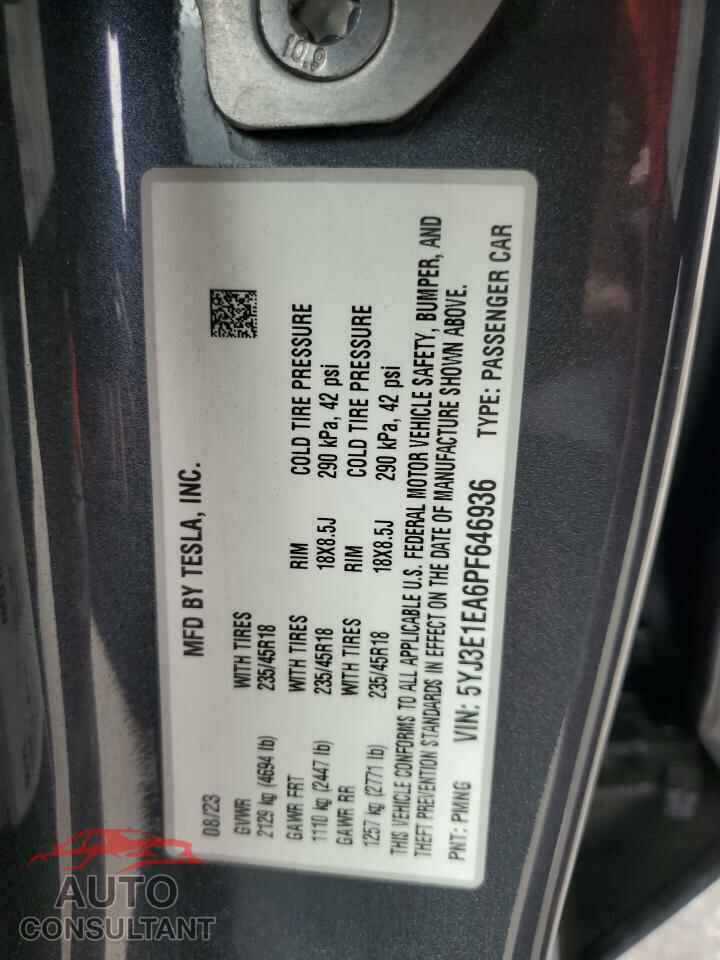 TESLA MODEL 3 2023 - 5YJ3E1EA6PF646936