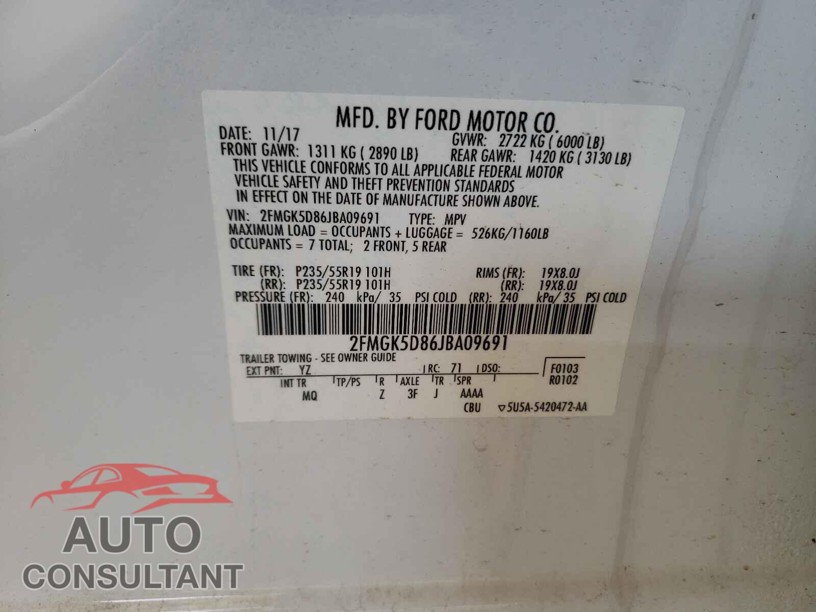 FORD FLEX 2018 - 2FMGK5D86JBA09691