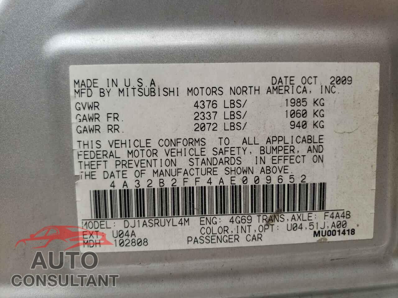 MITSUBISHI GALANT 2010 - 4A32B2FF4AE009652