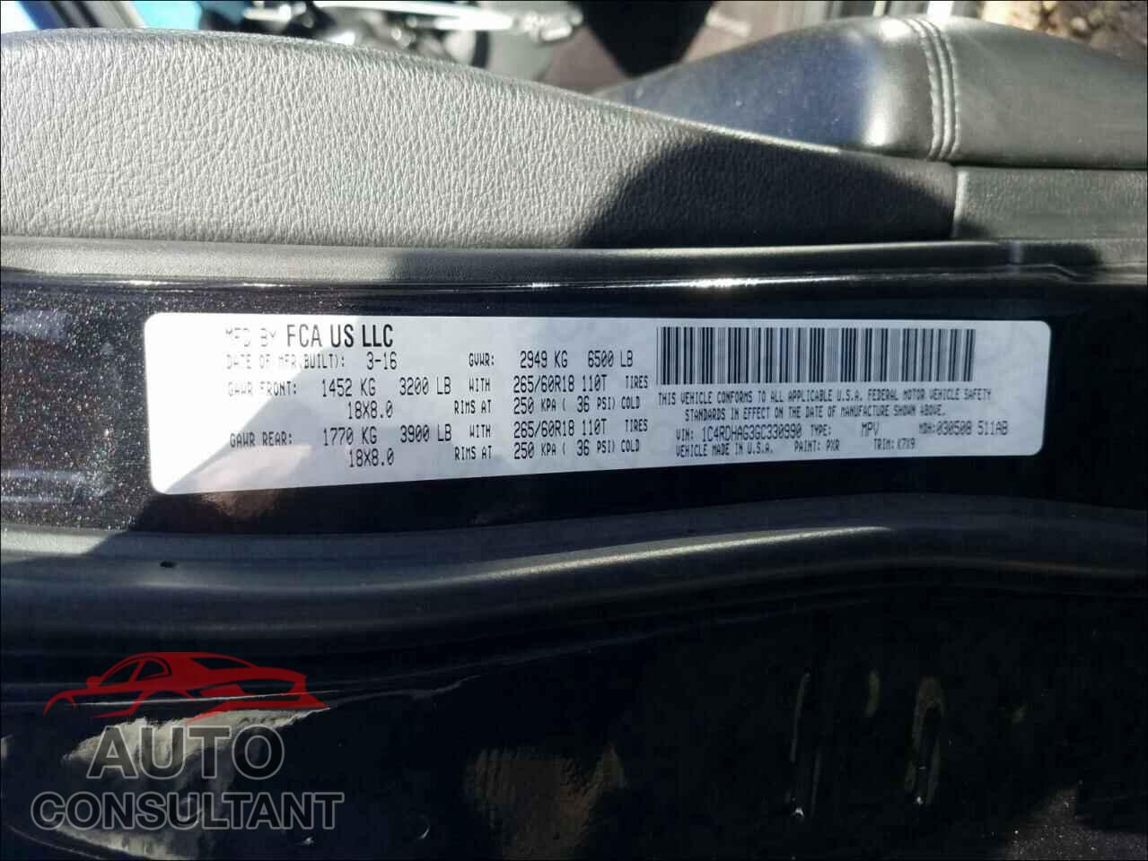 DODGE DURANGO 2016 - 1C4RDHAG3GC330990
