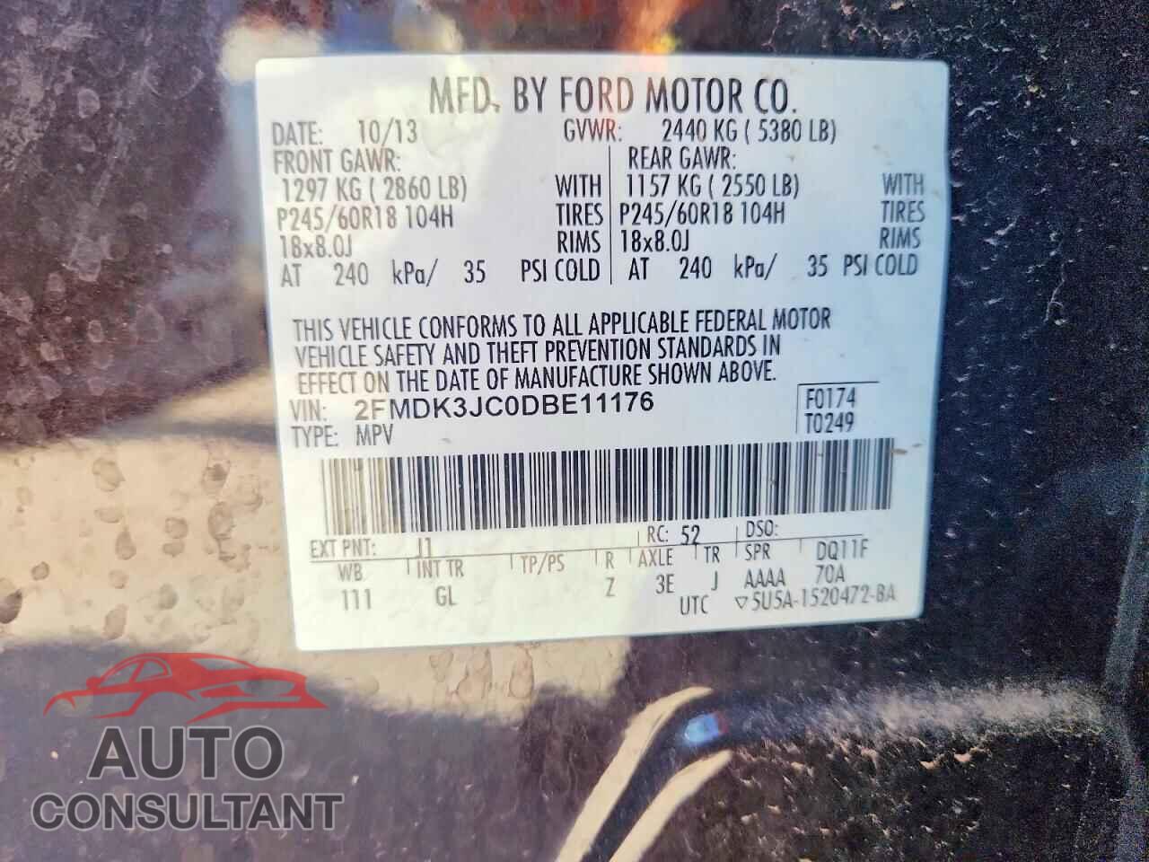 FORD EDGE 2013 - 2FMDK3JC0DBE11176