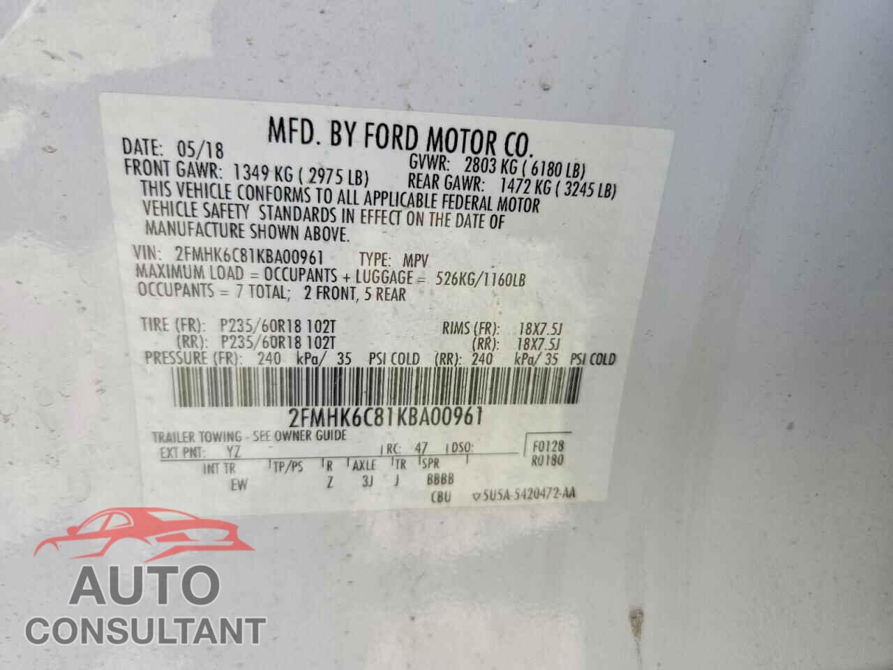 FORD FLEX 2019 - 2FMHK6C81KBA00961