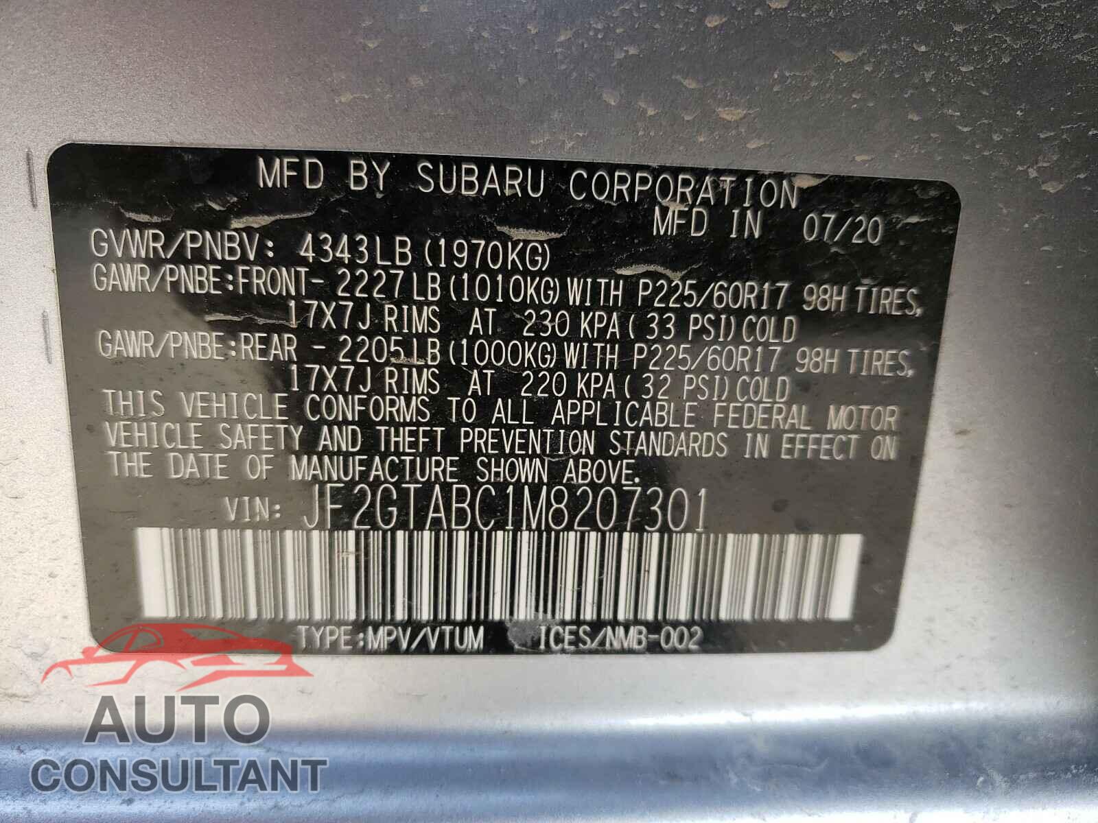 SUBARU CROSSTREK 2021 - JF2GTABC1M8207301