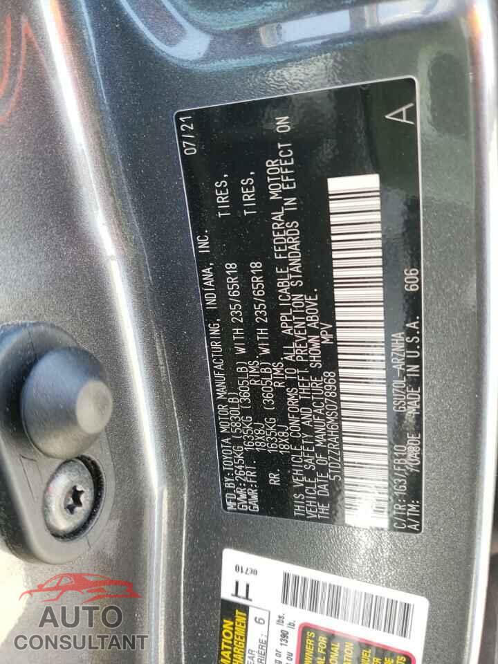 TOYOTA HIGHLANDER 2021 - 5TDZZRAH6MS078968