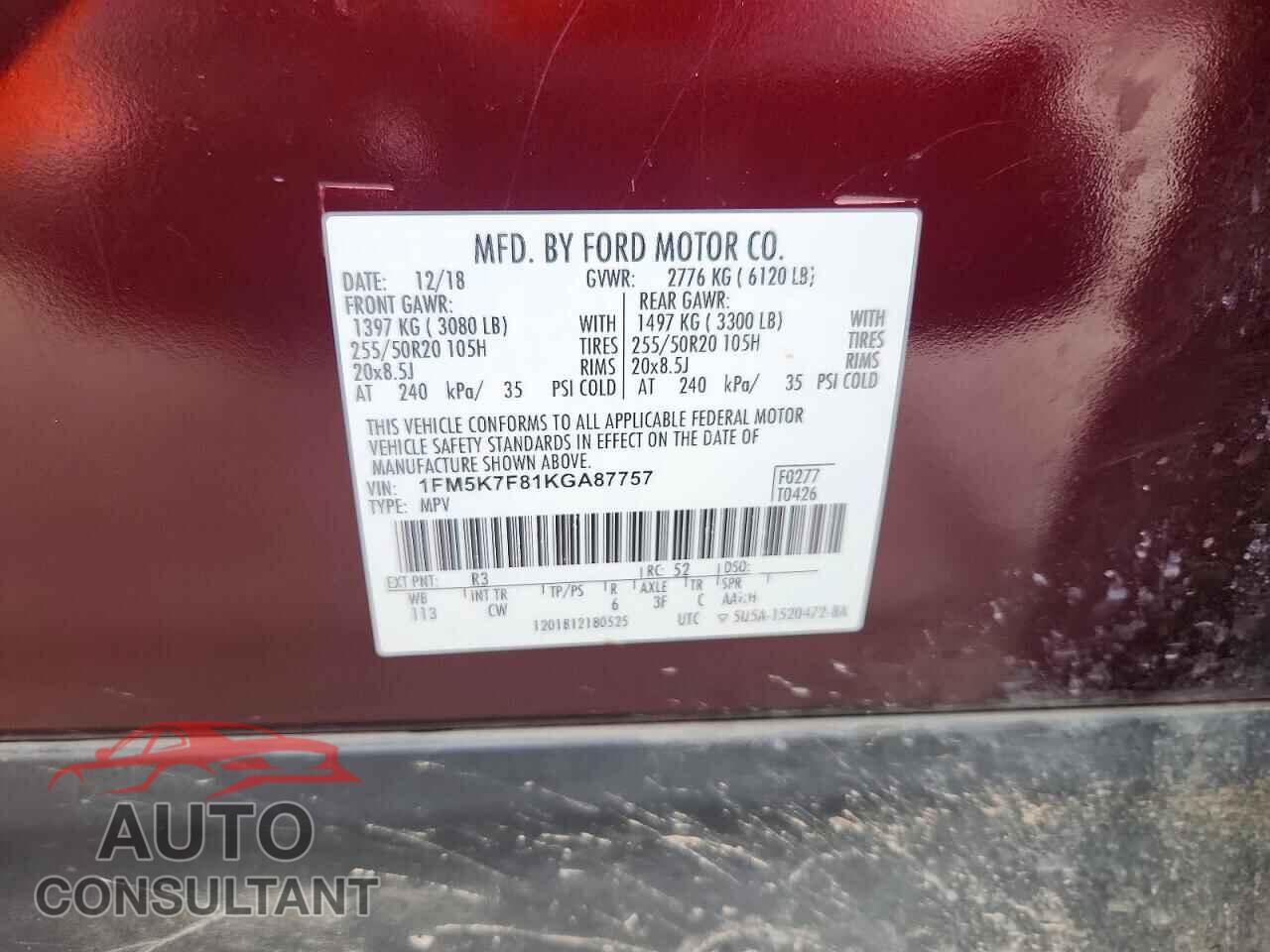 FORD EXPLORER 2019 - 1FM5K7F81KGA87757