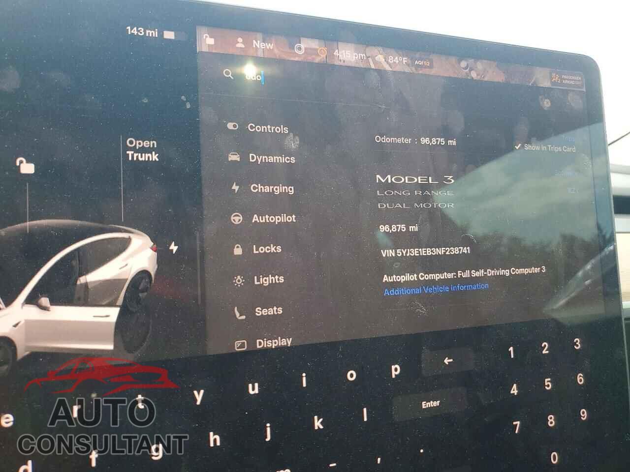 TESLA MODEL 3 2022 - 5YJ3E1EB3NF238741