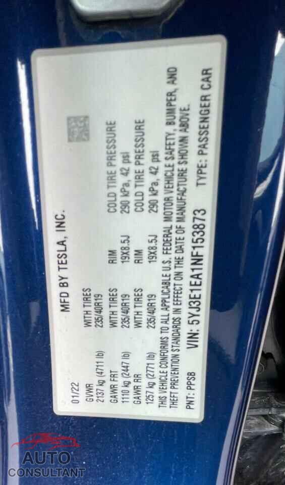 TESLA MODEL 3 2022 - 5YJ3E1EA1NF153873