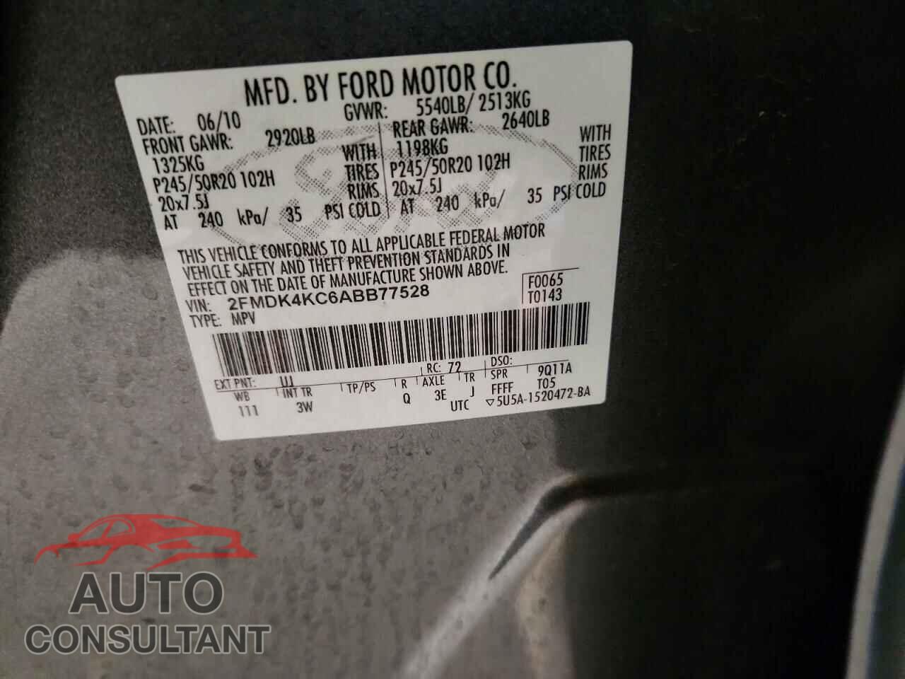 FORD EDGE 2010 - 2FMDK4KC6ABB77528